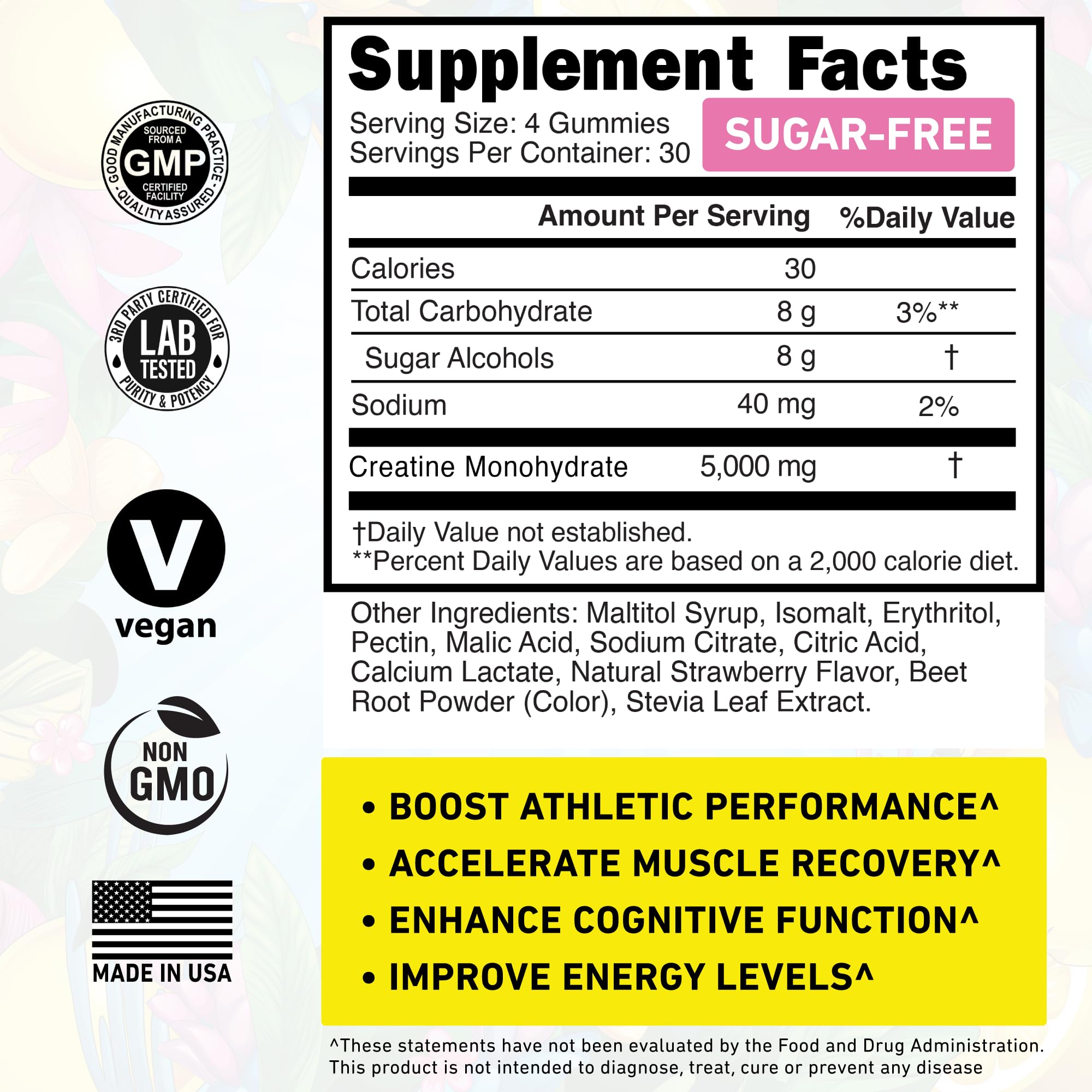 WILD GAINZ nutrition facts close-up highlighting per-serving creatine