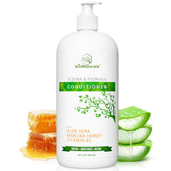 Wild Naturals eczema deep conditioning bottle pour demonstrates easy scalp application.