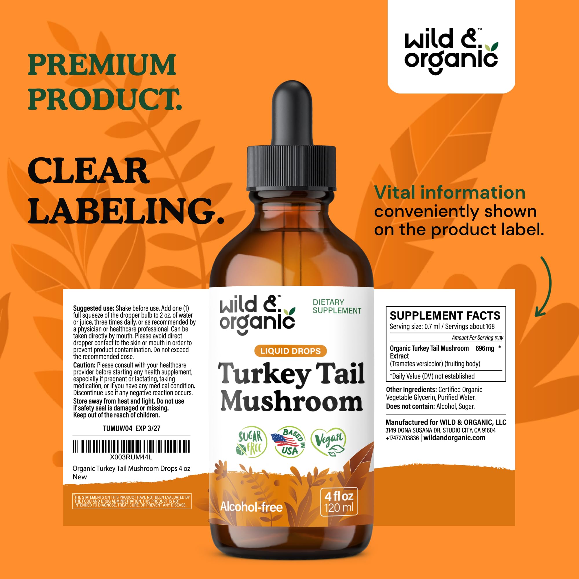 4 oz bottle graphic emphasizes size and value of Wild & Organic drops
