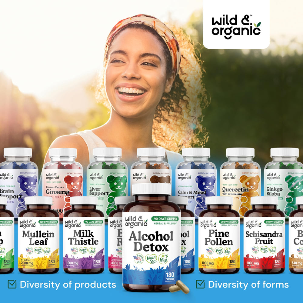 Wild & Organic product packaging featuring 180 count label.