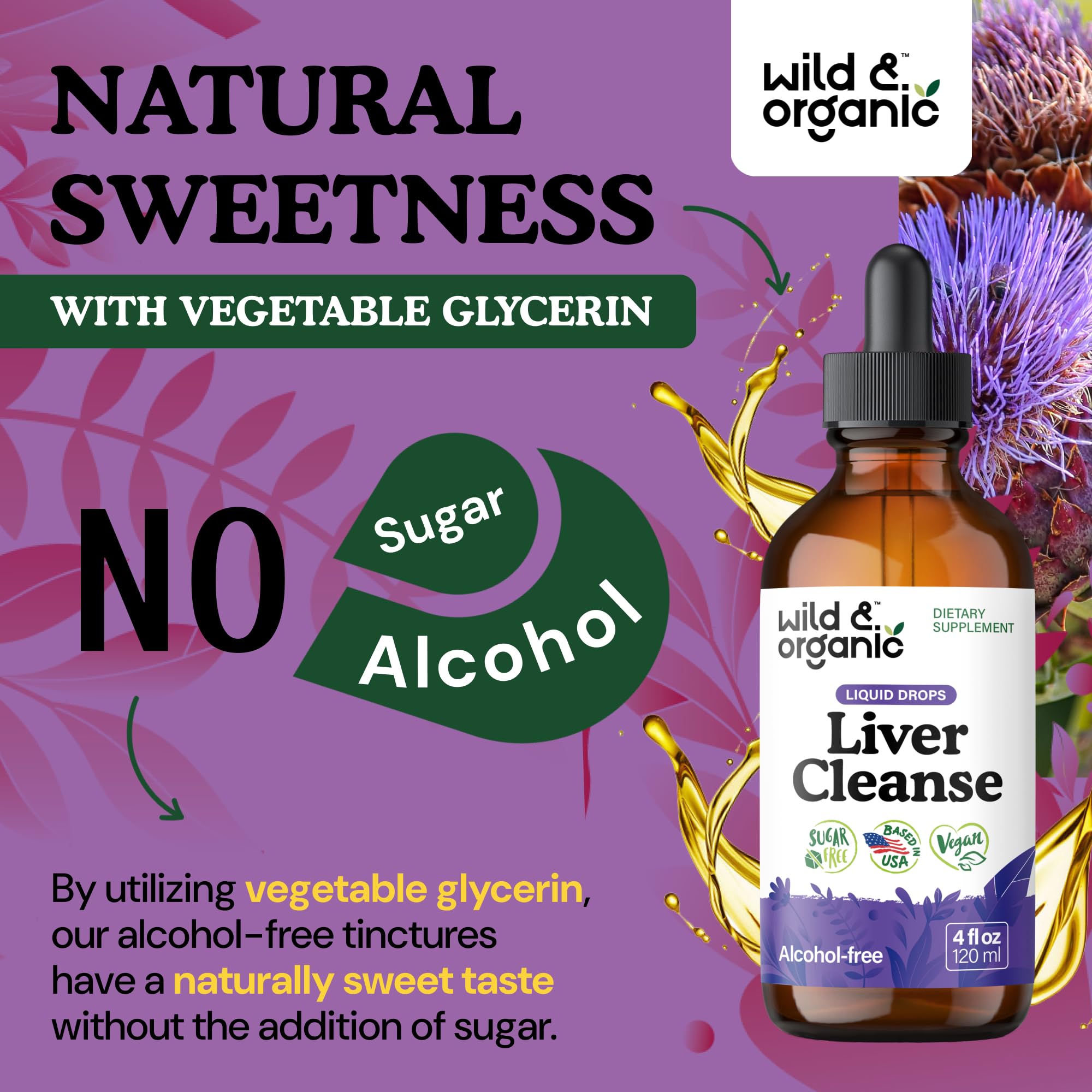 Wild & Organic alcohol-free glycerin base keeps the tincture gentle.