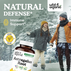Wild & Organic Astragalus Capsules inside bottle offer smooth, easy-to-swallow capsules.