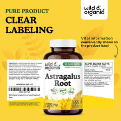 Wild & Organic Astragalus Capsules natural packaging highlights recyclable materials.