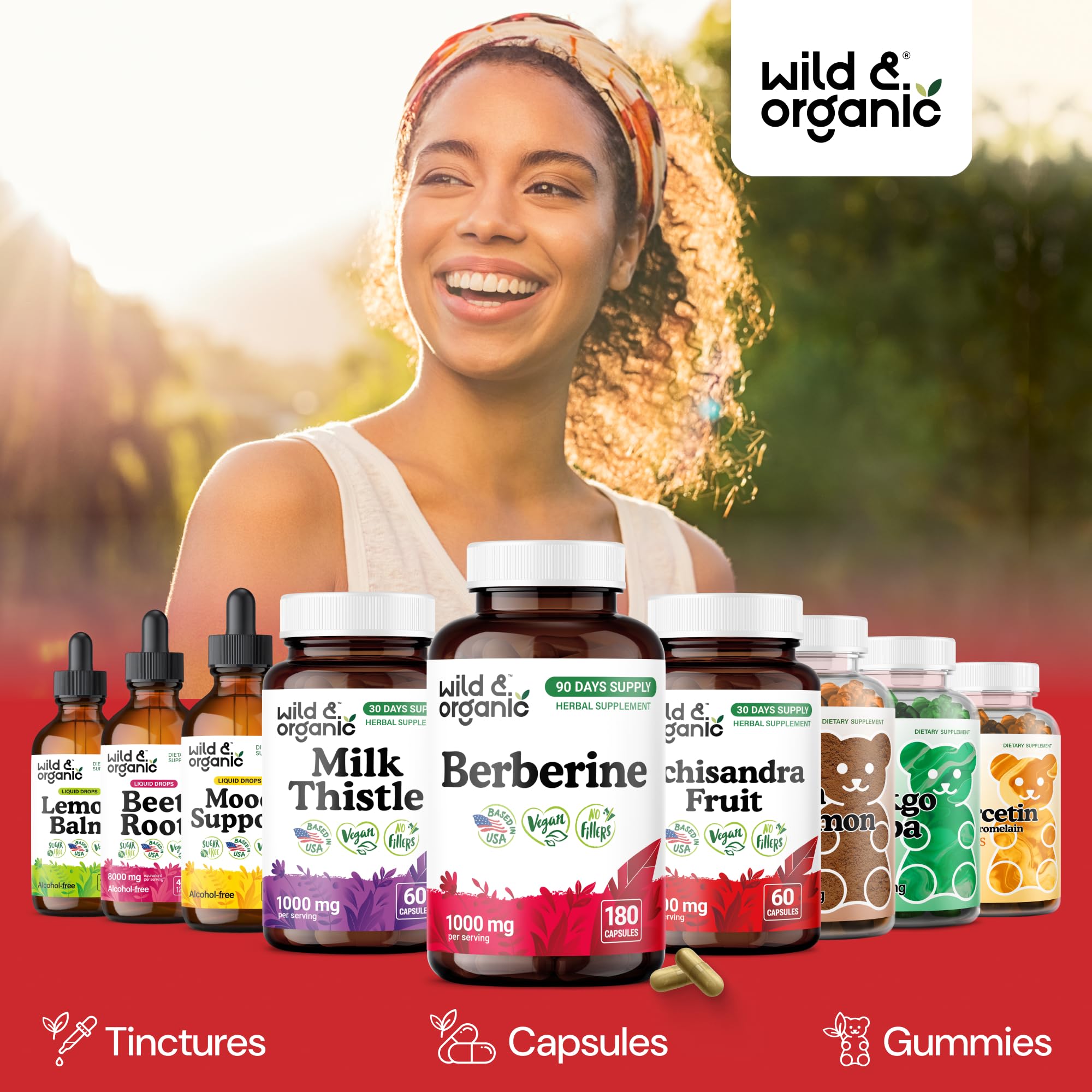 Wild & Organic Berberine 180-count bottle ready for a 90-day routine.