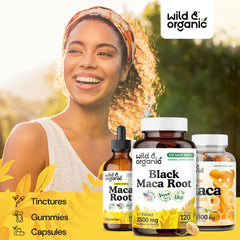 Wild & Organic Maca capsules closeup pill demonstrates smooth, easy-to-swallow design.