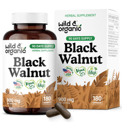 Wild & Organic Black Walnut Capsules bottle for daily detox routines.