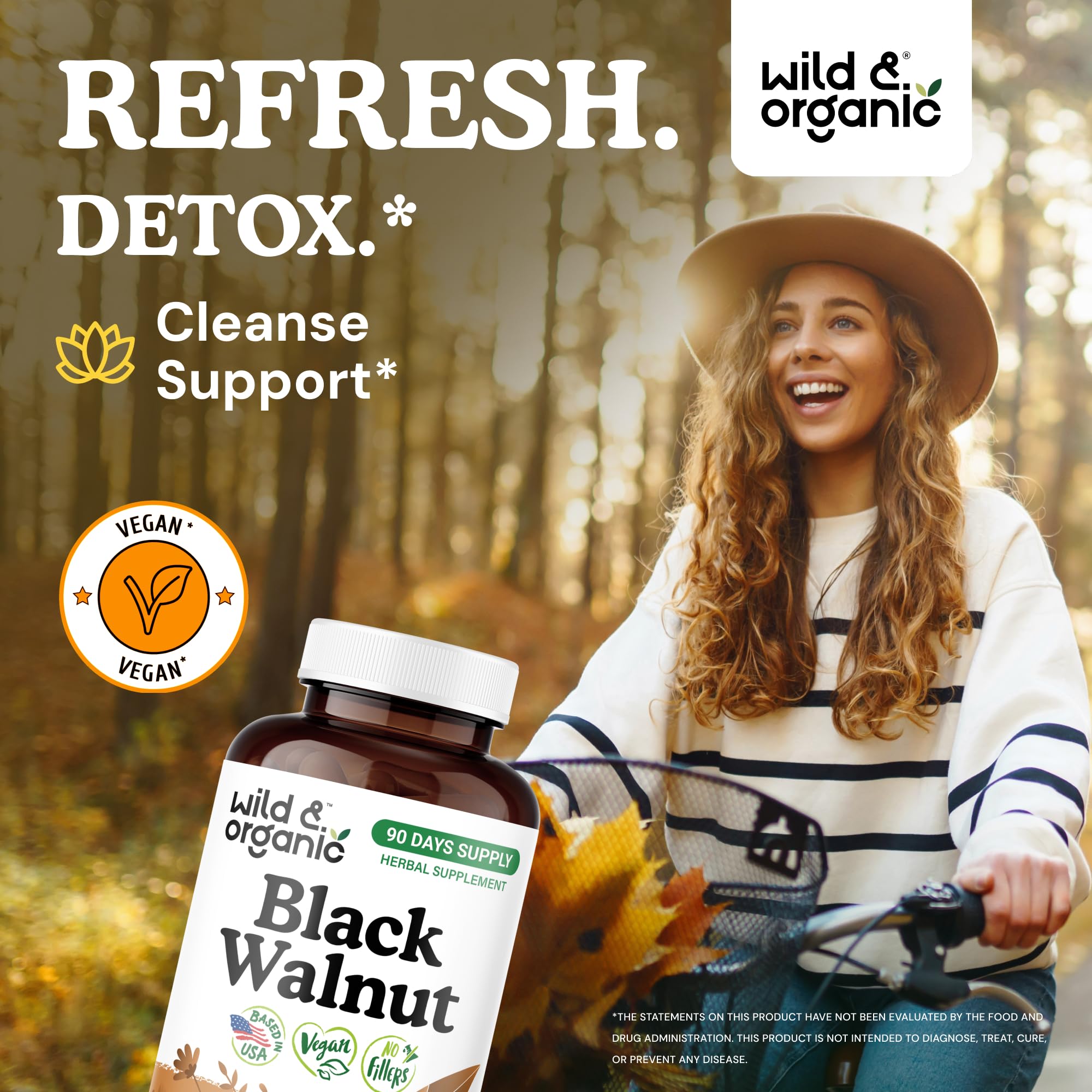 Wild & Organic Black Walnut Hull Powder capsules close-up.