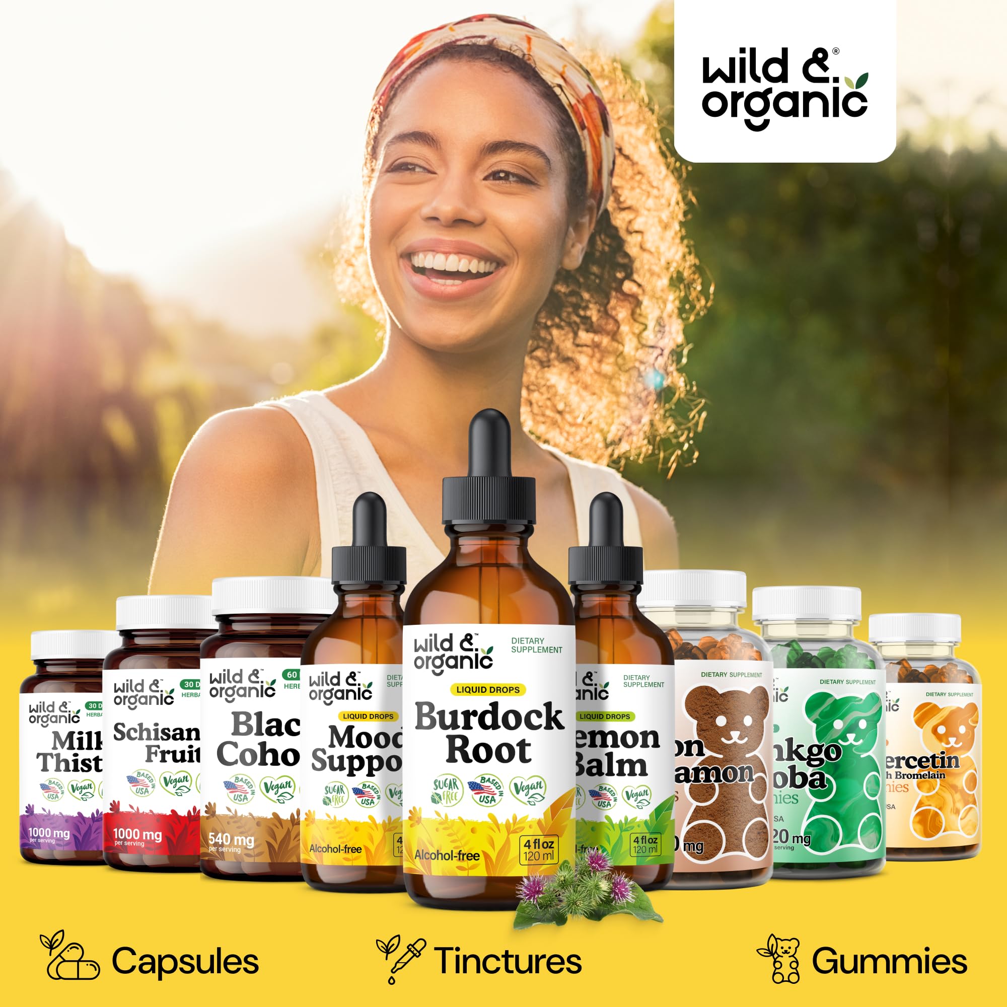 Measuring spoon with Wild & Organic burdock tincture drops for easy dosing
