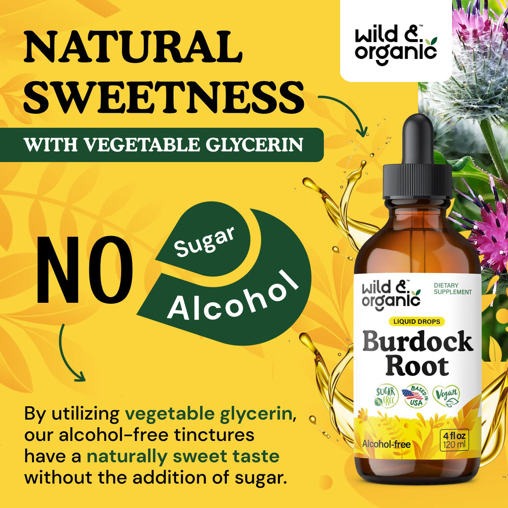 Amber bottle of Wild & Organic burdock tincture protecting contents