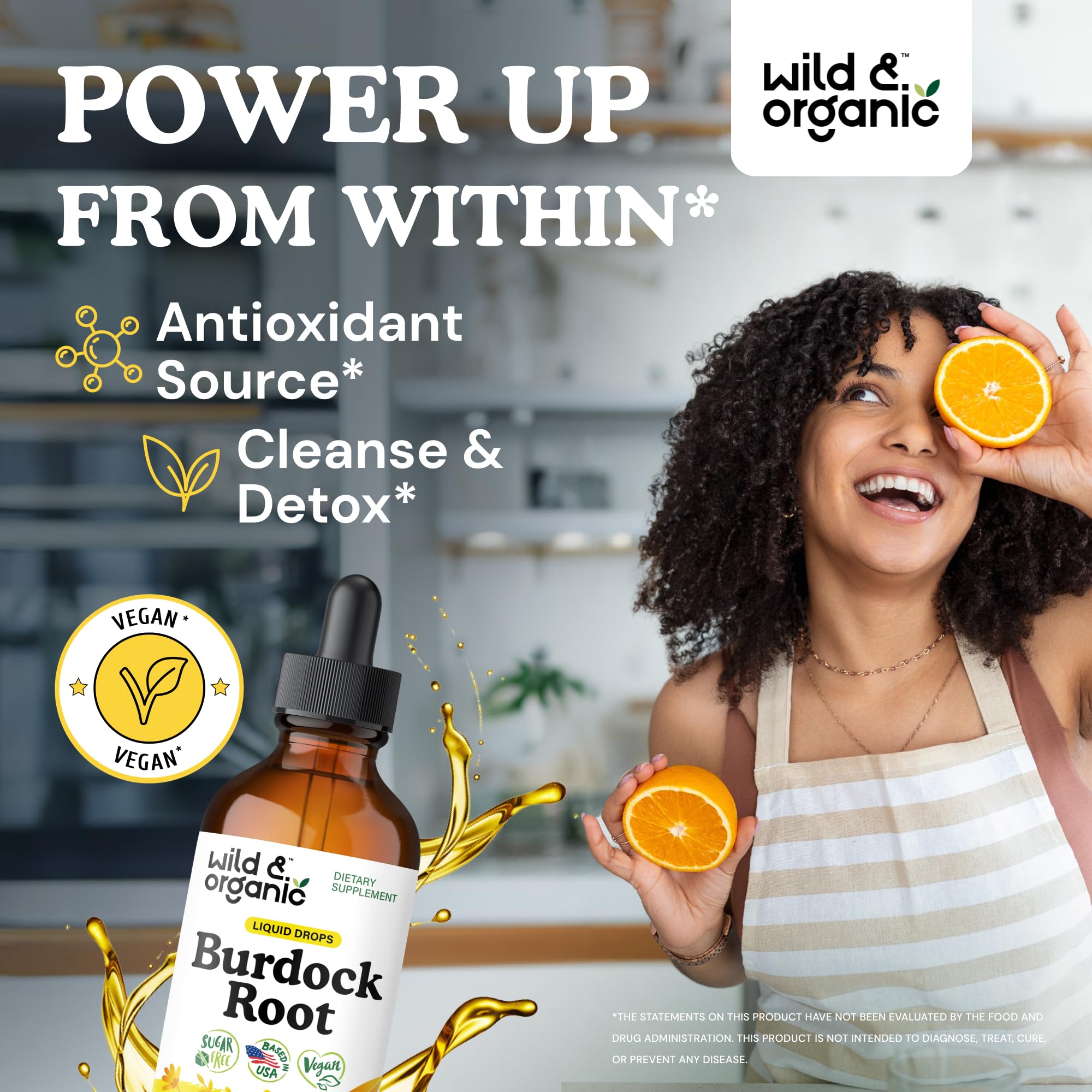 Pouring Wild & Organic burdock tincture drops for daily use