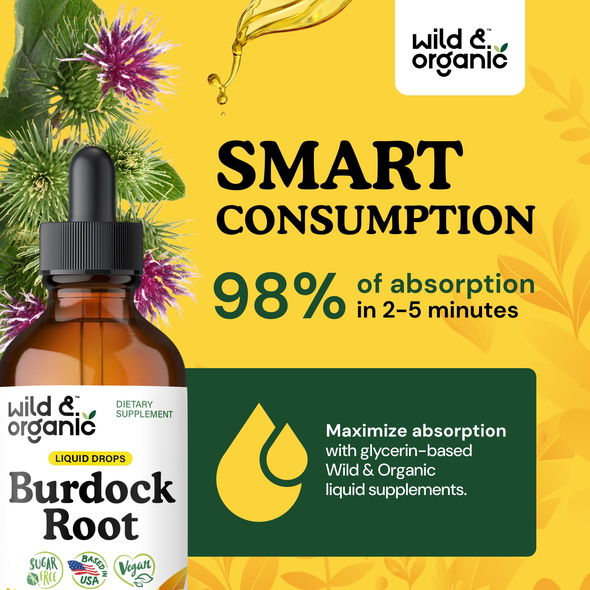 Ingredients panel on Wild & Organic burdock root tincture with natural botanicals