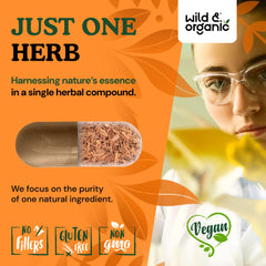 Wild & Organic Cats Claw vegan capsules suitable for plant-based diets.