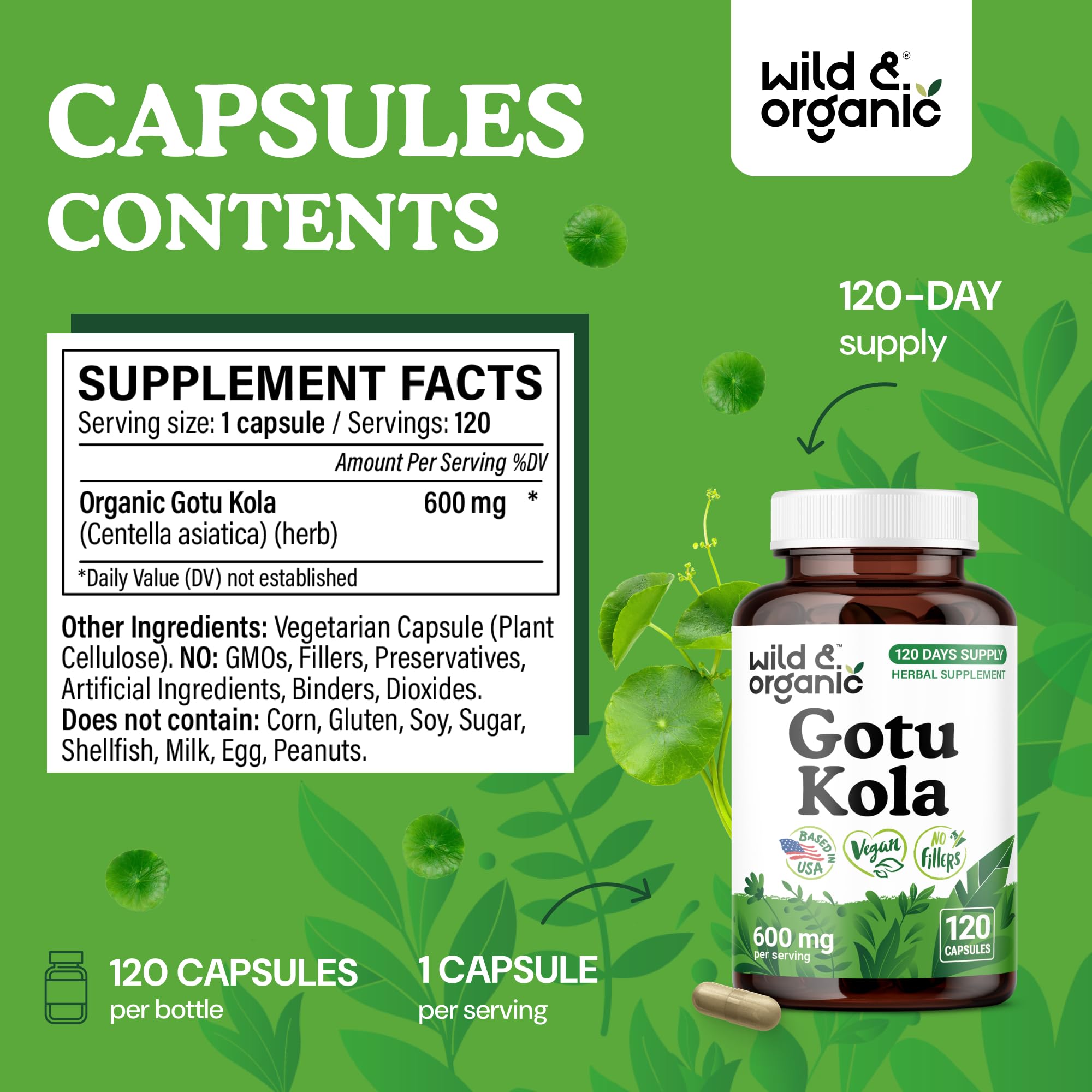 Centella asiatica powder jar from Wild and Organic emphasizes natural origin.