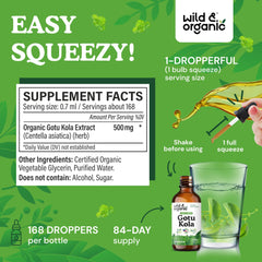 Wild & Organic Gotu Kola dropper dispensing a precise dose.
