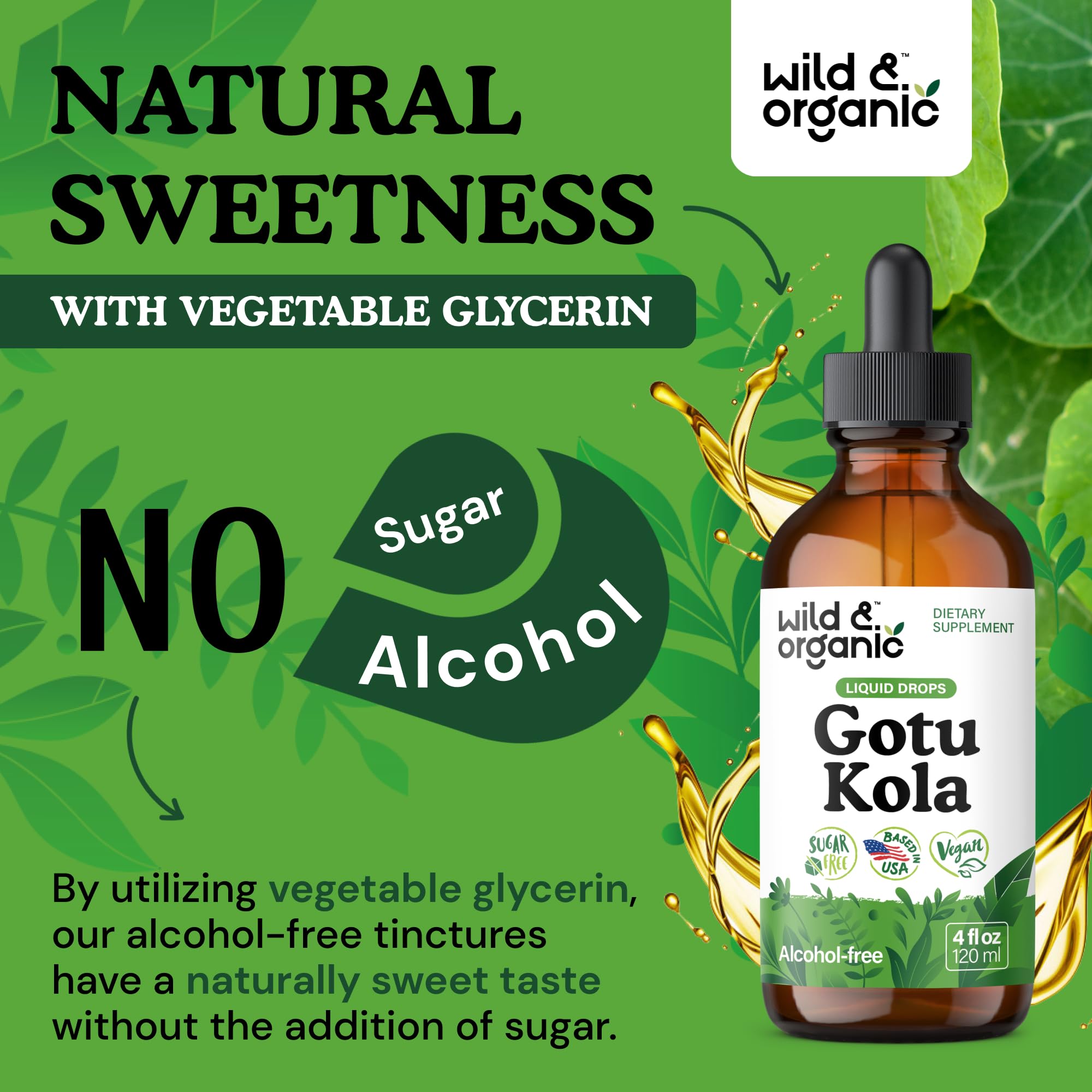 Wild & Organic Gotu Kola ingredients list emphasizes vegan, GMO-free.