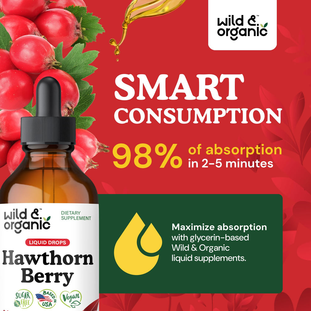 Wild & Organic hawthorn tincture amber liquid ideal for smooth daily use.