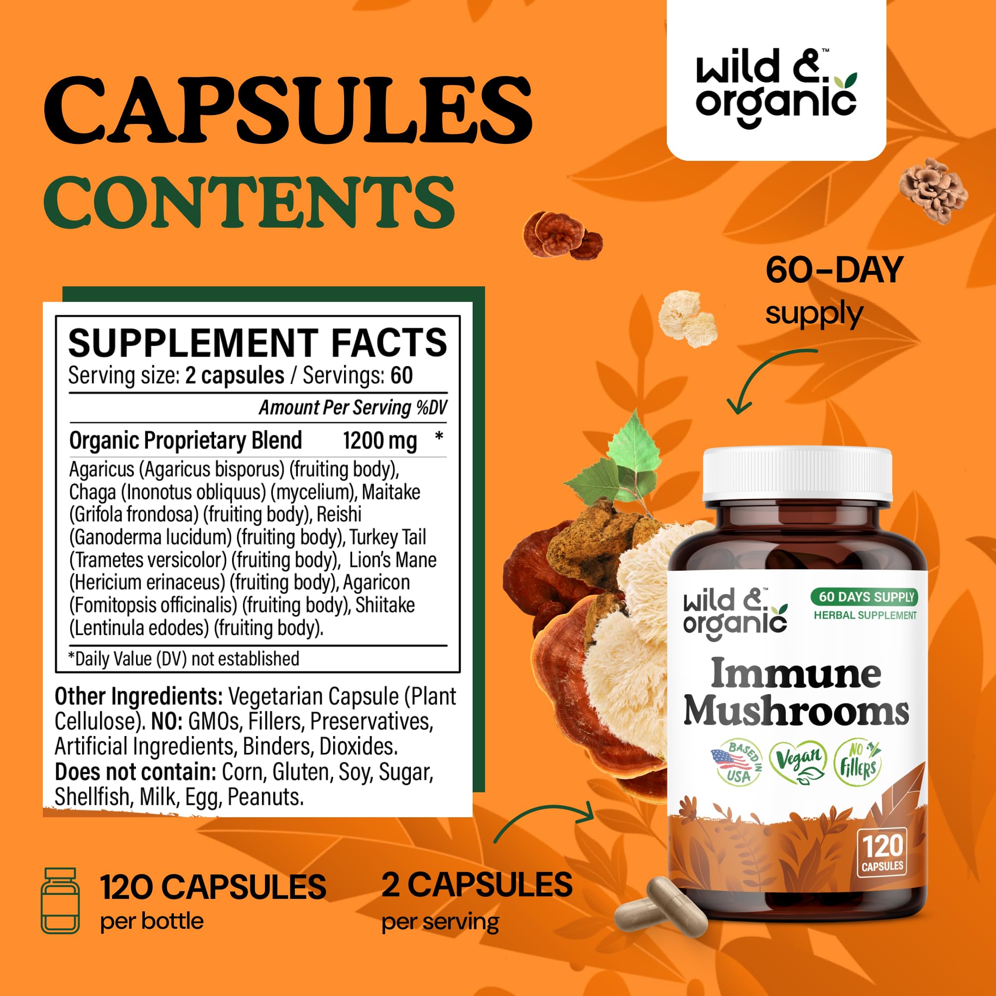 Wild and Organic immune mushroom bottle pour demonstrates easy on-the-go use.