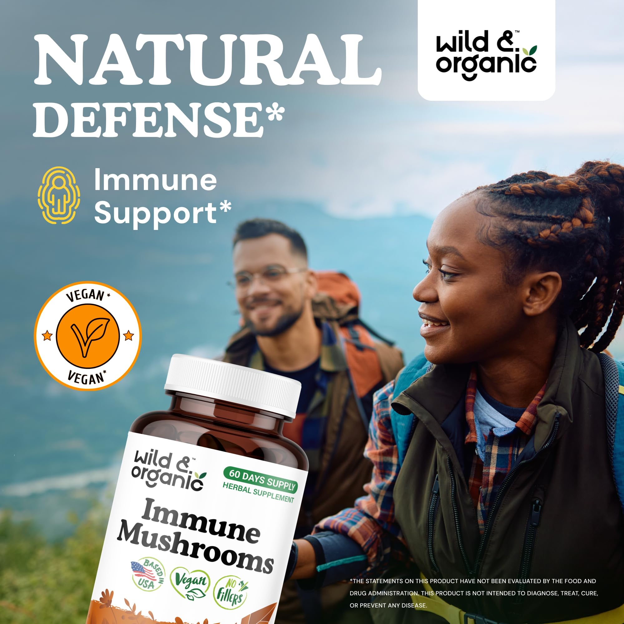 Wild and Organic immune mushroom capsules collection highlights convenient daily intake.