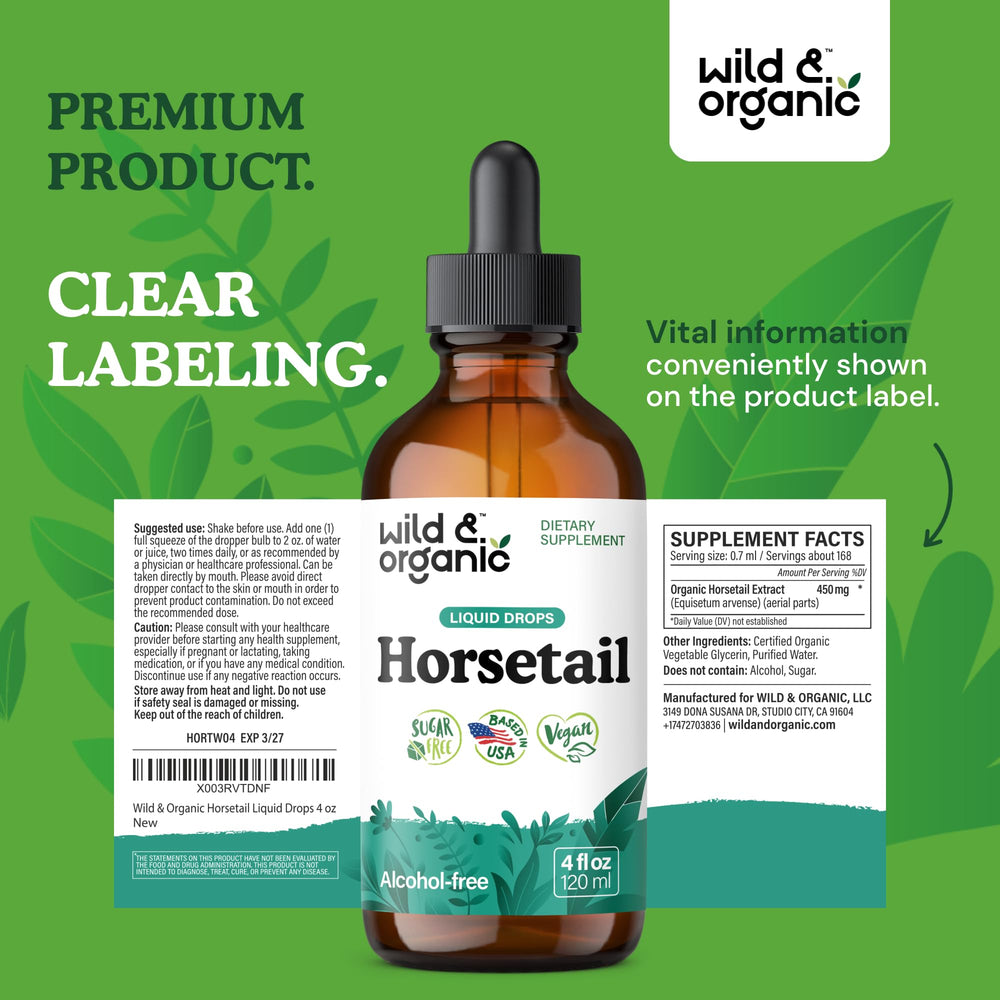 Wild & Organic horsetail leaf extract closeup for natural sourcing