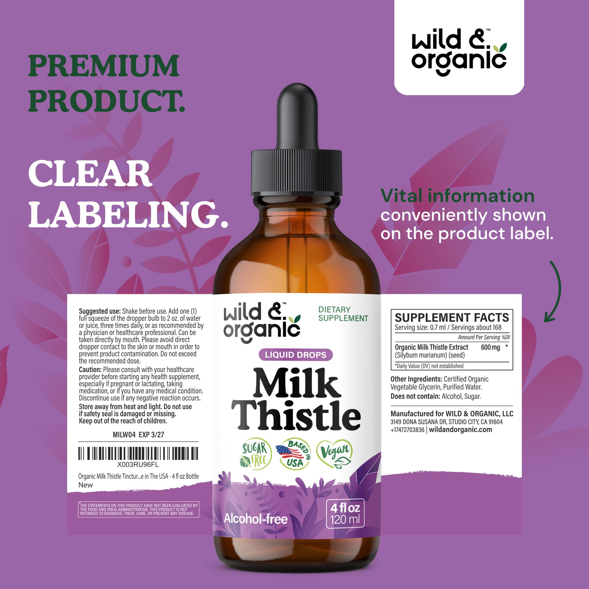 Wild & Organic Milk Thistle Liquid Drops on kitchen counter during wellness routine