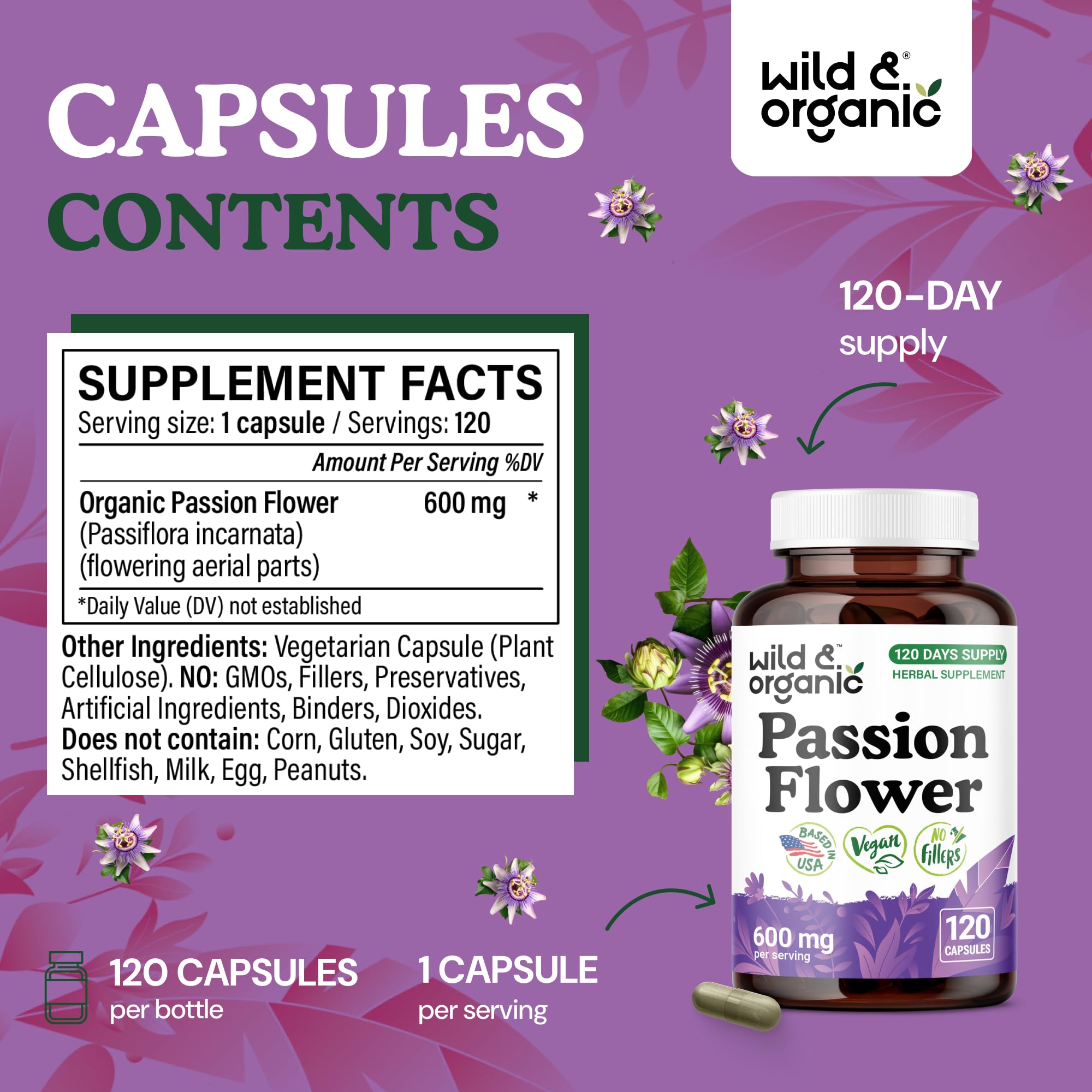 Wild & Organic Passiflora incarnata leaf branch natural calm source