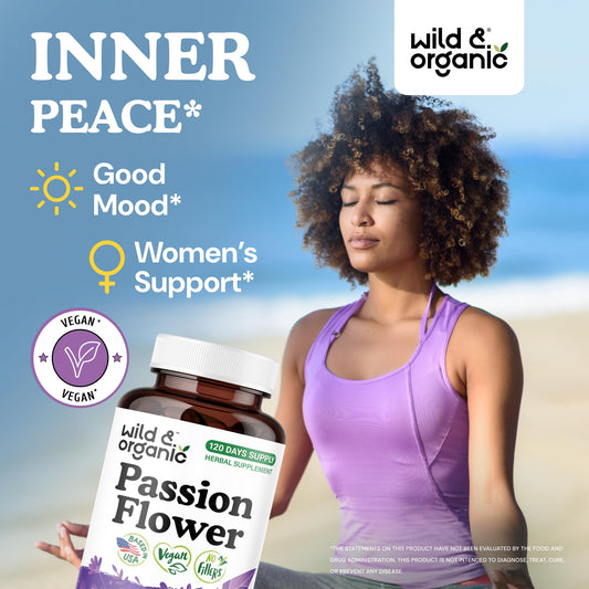 Wild & Organic Passion Flower capsules close-up vegan non-GMO formula
