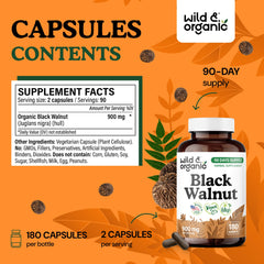 Wild & Organic plant-based ingredients label for vegan, non-GMO formula.