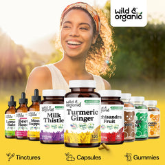 Wild & Organic plant-based ingredients indicate vegan capsules.