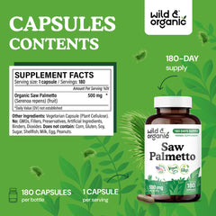 Wild & Organic saw palmetto capsules in hand: easy daily dosing.