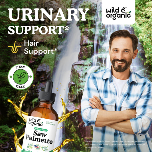 Wild & Organic Saw Palmetto tincture dropper ready for precise dosing.