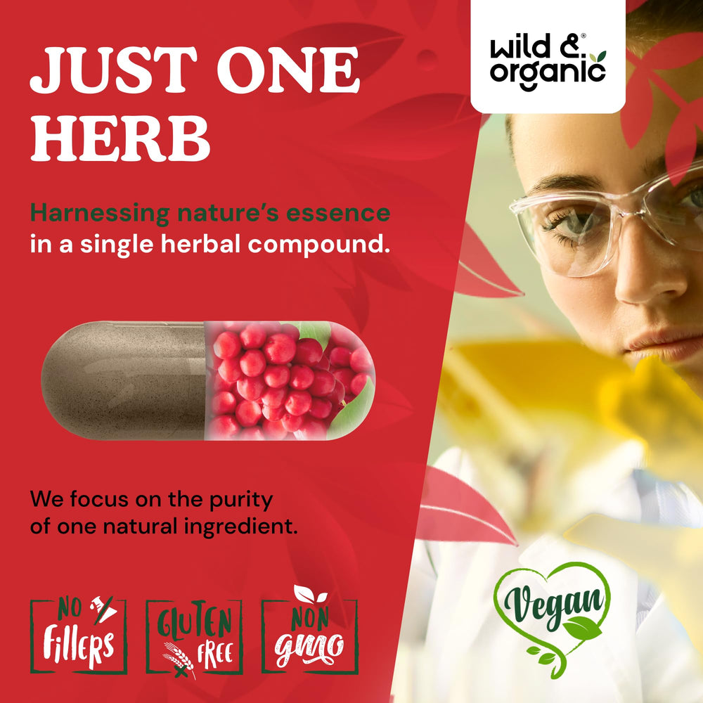 Wild & Organic Schisandra bottle back label displaying allergen-free, non-GMO details