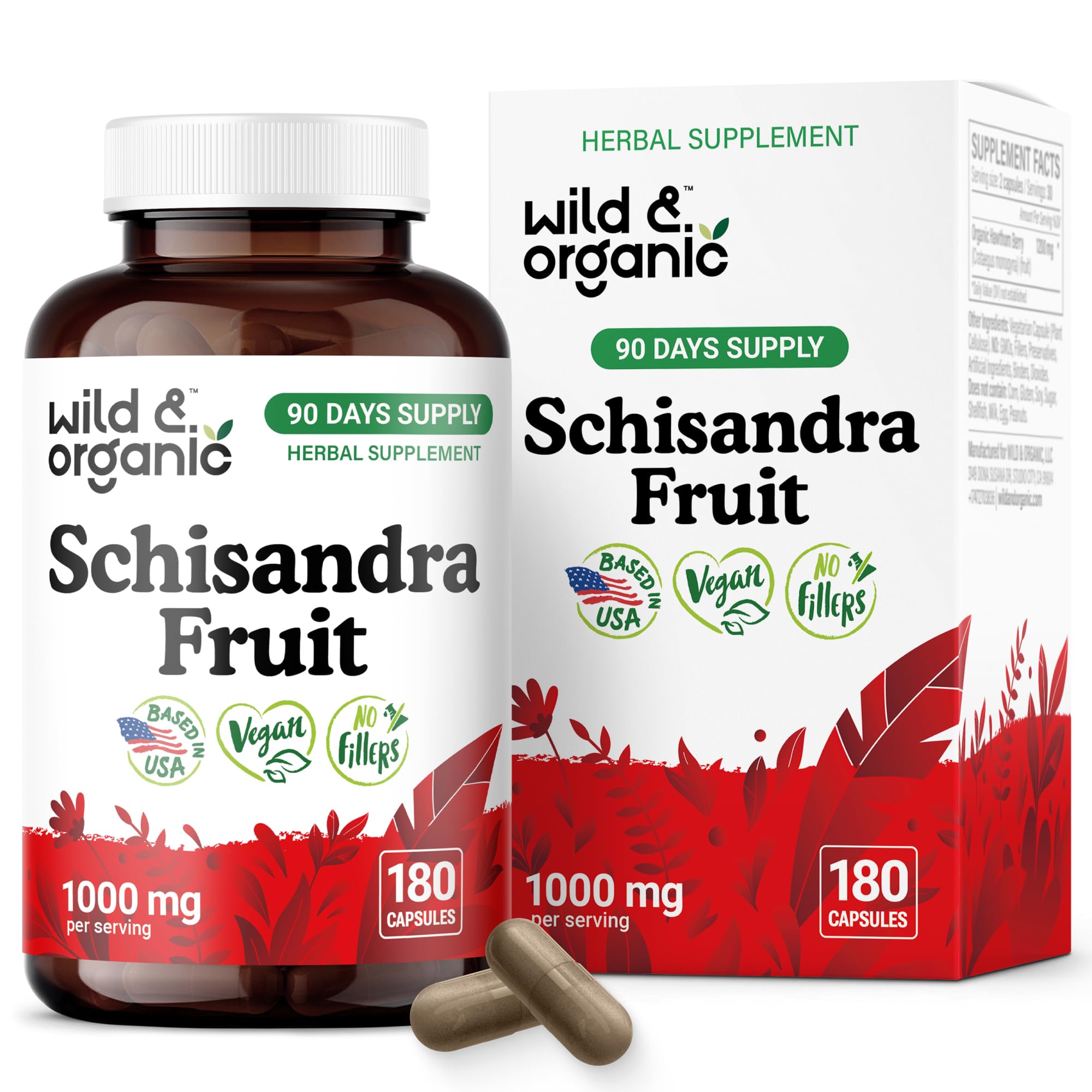 Wild & Organic Schisandra bottle front shows the 1000 mg daily balance formula