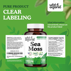 Wild & Organic Sea Moss Capsules plant-based formula highlighted on packaging