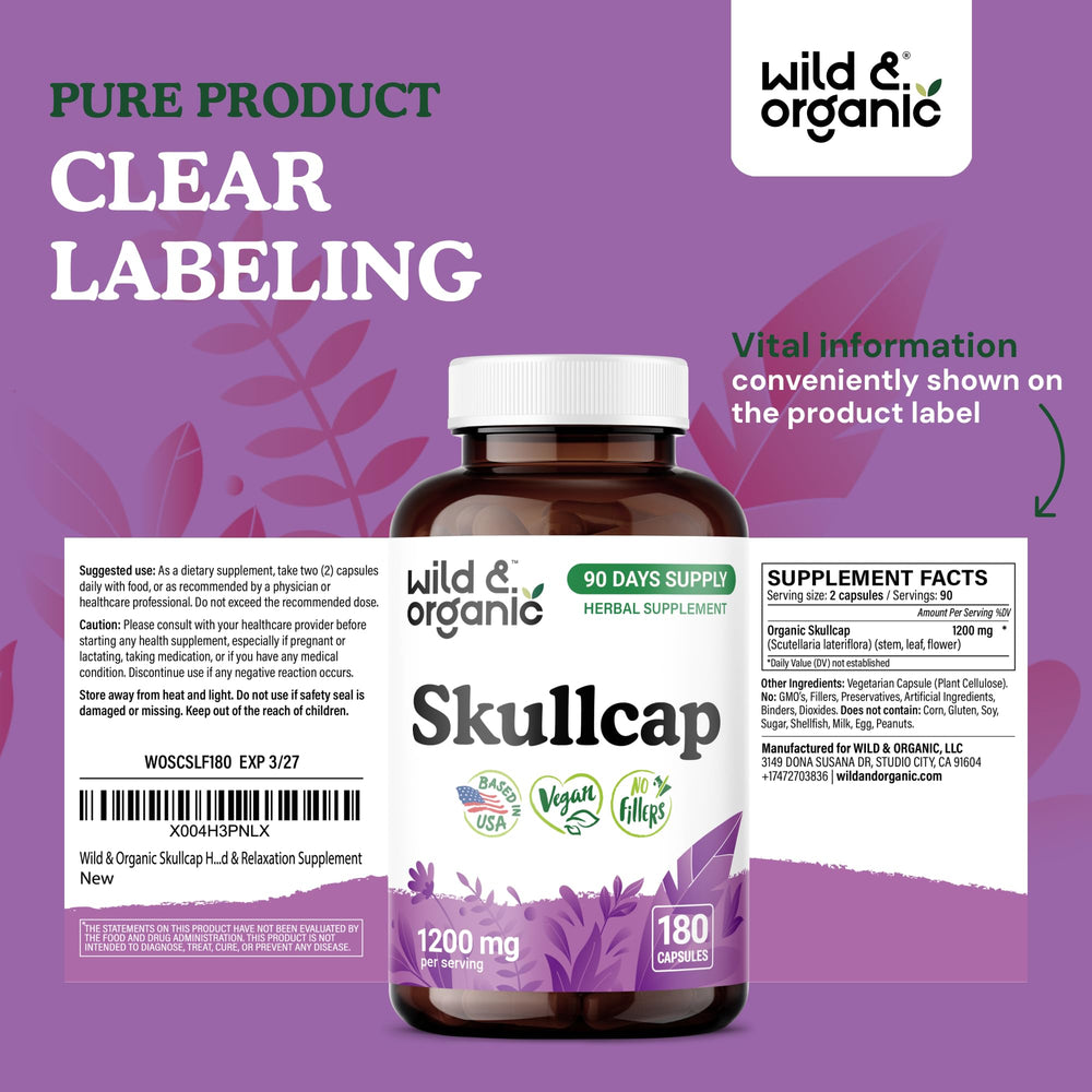 Leaf extract illustration of Scutellaria Lateriflora for relaxation support.