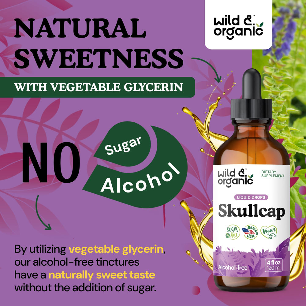 Glycerin-based formula from Wild & Organic Skullcap tincture product label