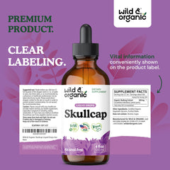 Two drops of Wild & Organic Skullcap tincture ready for use during a calm moment