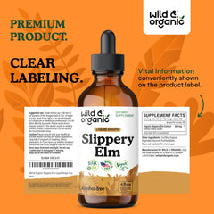 Wild & Organic slippery elm liquid drops 4 oz bottle on countertop