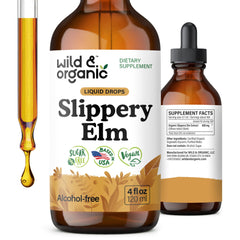 Wild & Organic slippery elm liquid drops bottle for daily lung and digestive support