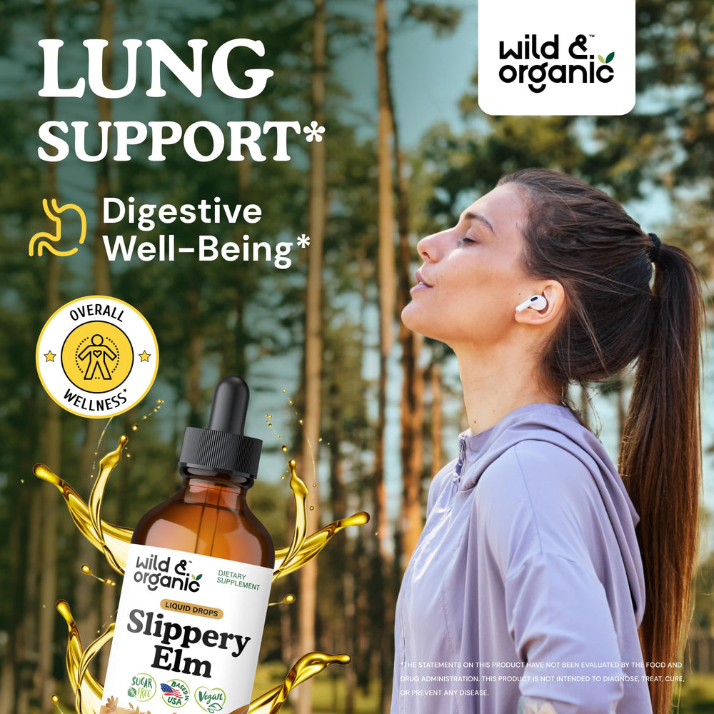 Wild & Organic slippery elm liquid drops dropper enables easy on the go use