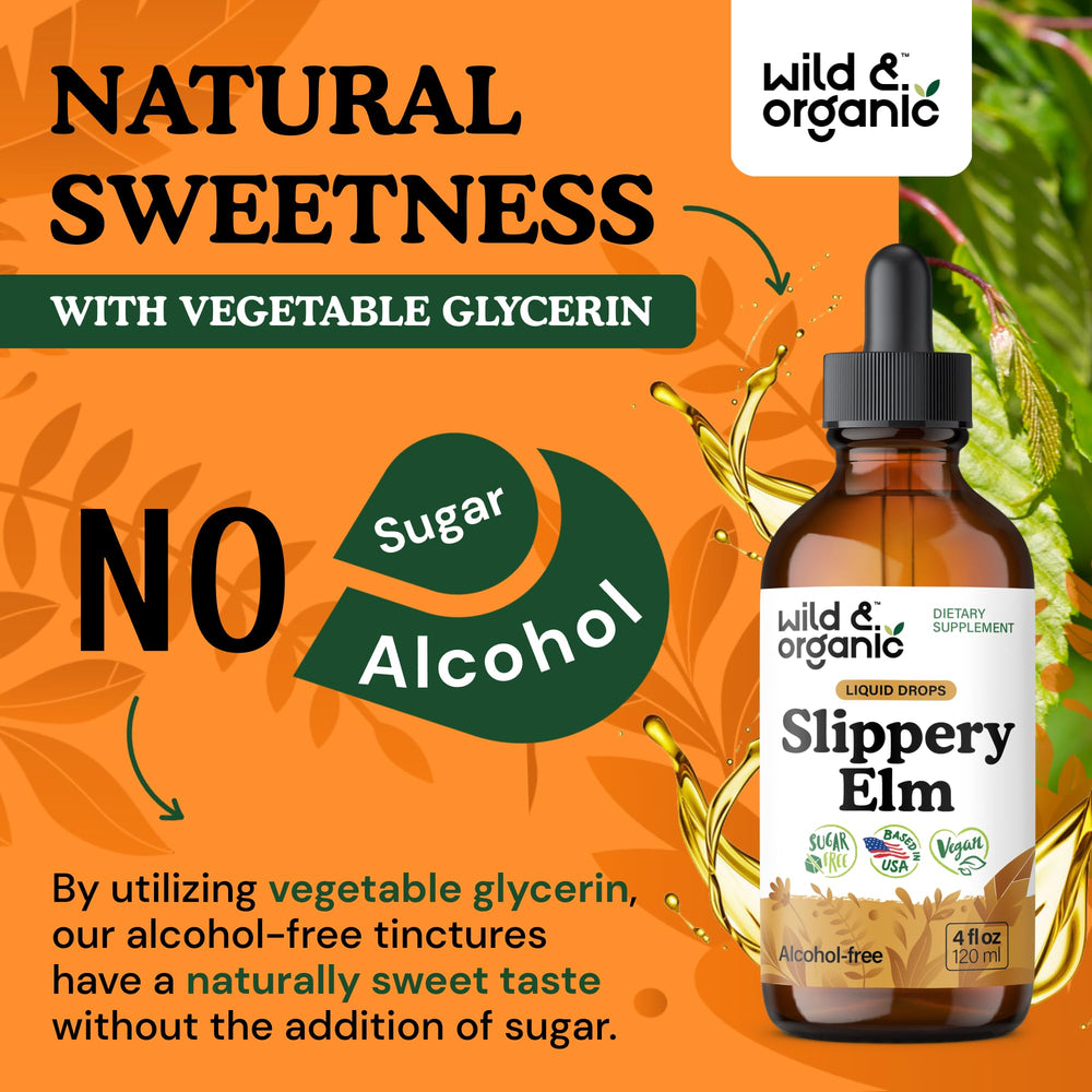 Wild & Organic slippery elm liquid drops serving suggestion illustration