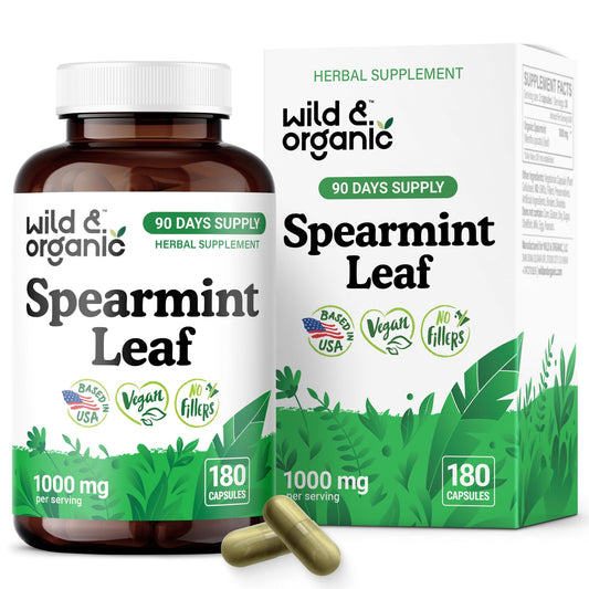 Wild & Organic Spearmint Capsules bottle front for digestive support