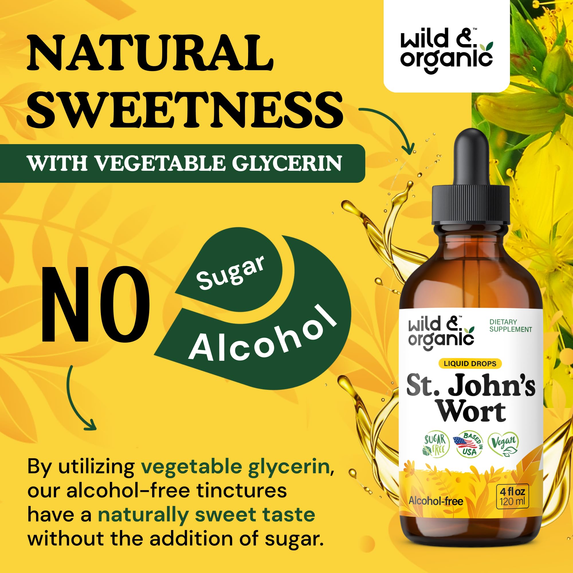 Vegan-friendly Wild & Organic St Johns Wort tincture label
