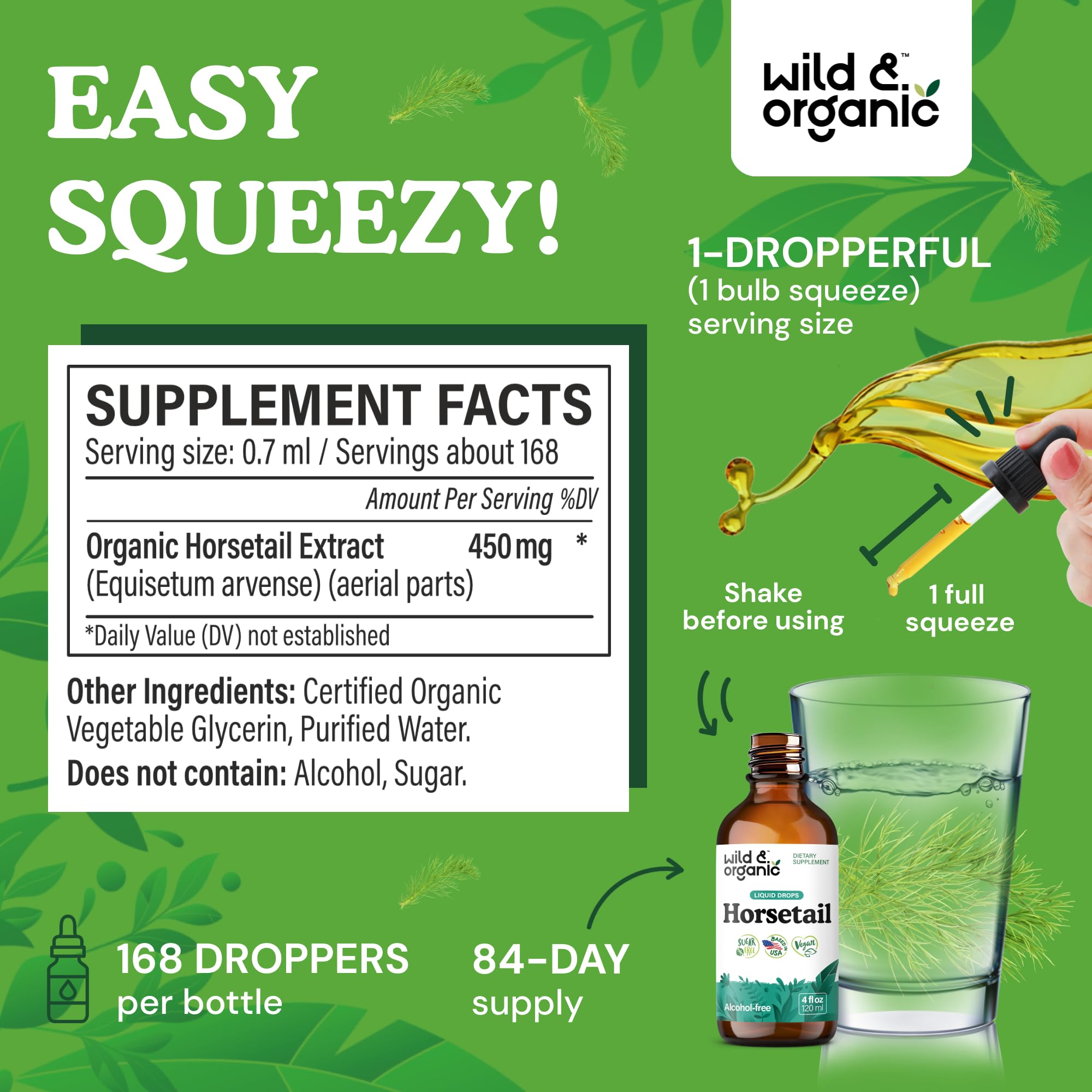 Wild & Organic horsetail ingredients scene highlighting plant-based source for hair and nails wellness routine