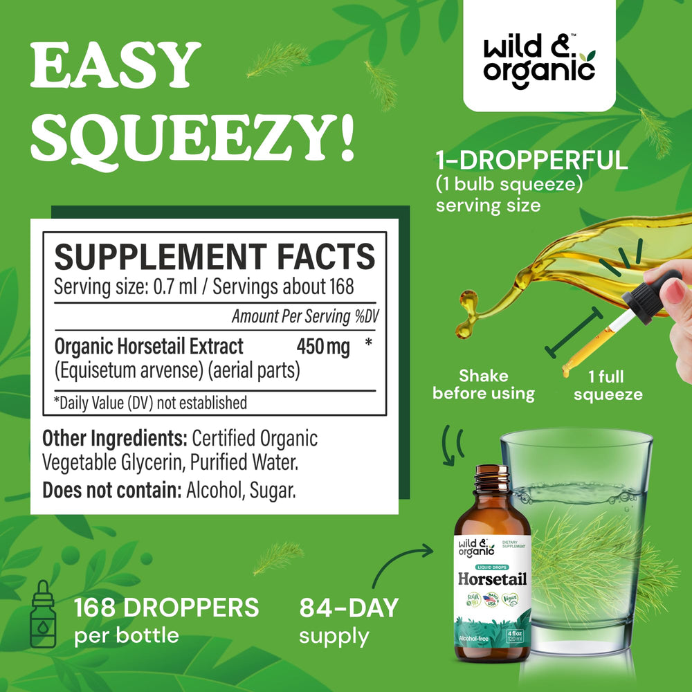 Wild & Organic horsetail ingredients scene highlighting plant-based source for hair and nails wellness routine