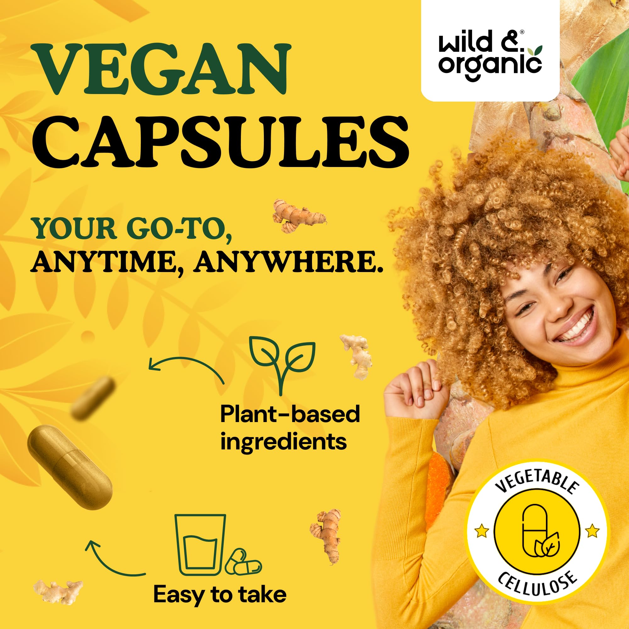 Wild & Organic turmeric powder with scoop for convenient daily intake.