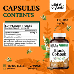 Wild & Organic vegan capsules close-up emphasizes plant-based shell.