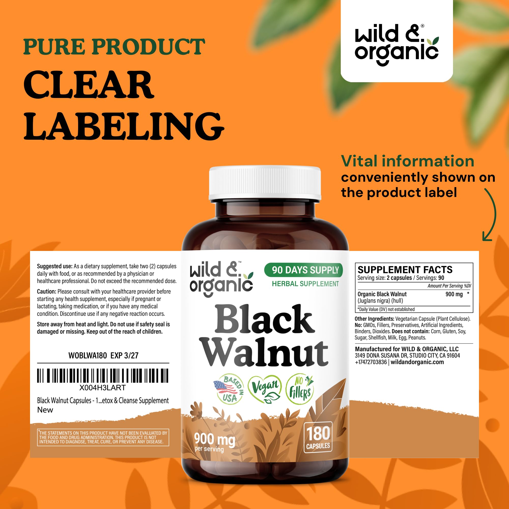 Wild & Organic vegan-coated capsules ready for daily use.