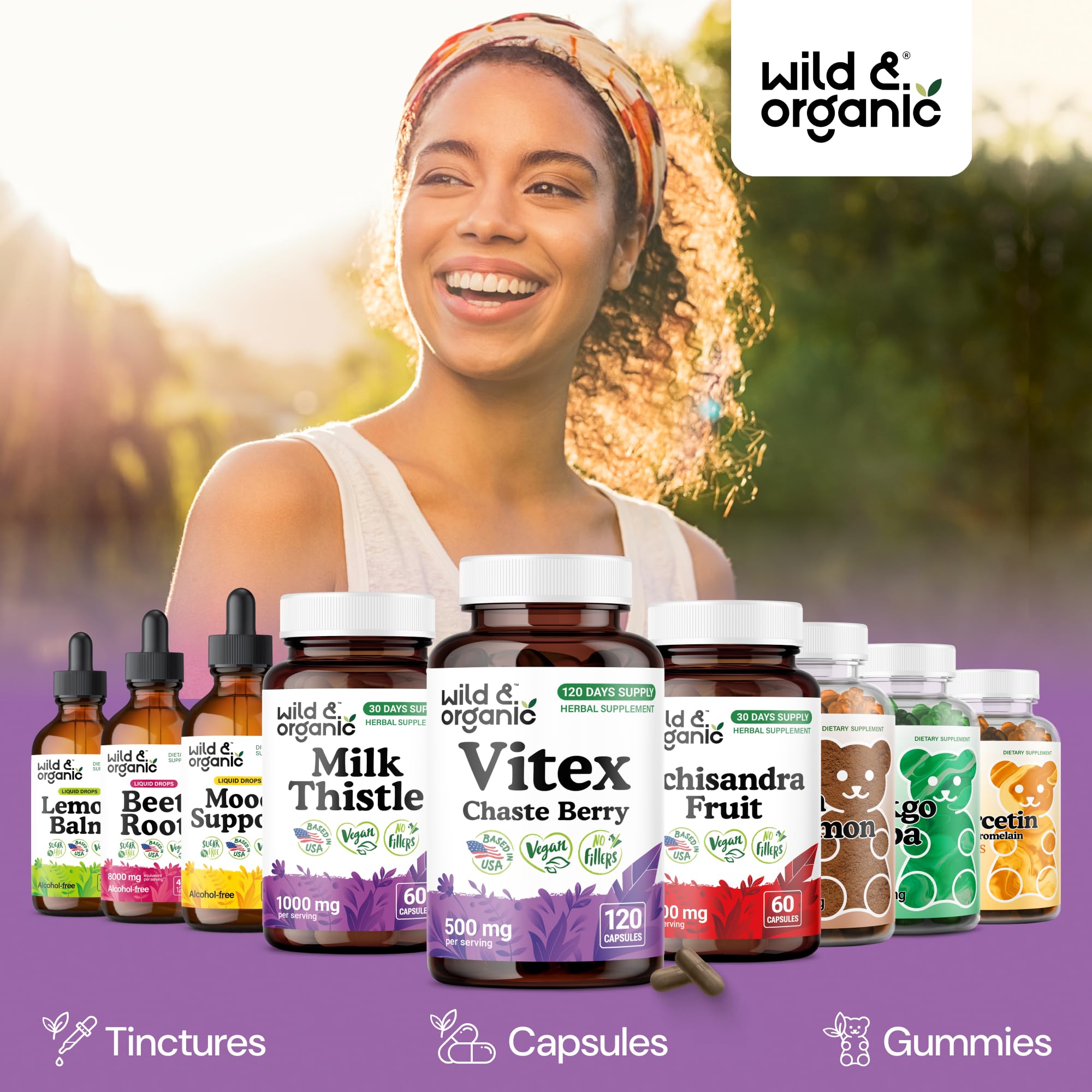 Wild and Organic Vitex bottle open with capsules ready to take daily