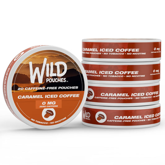 Wild Pouches caramel coffee front view can, caffeine-free flavor for a clean ritual.