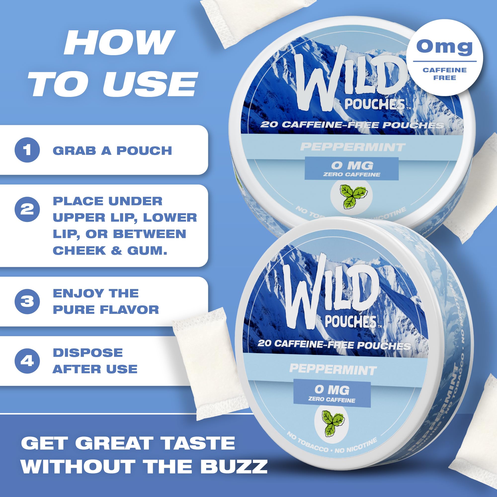 Wild Pouches peppermint nighttime use with smooth flavor and no stimulants.